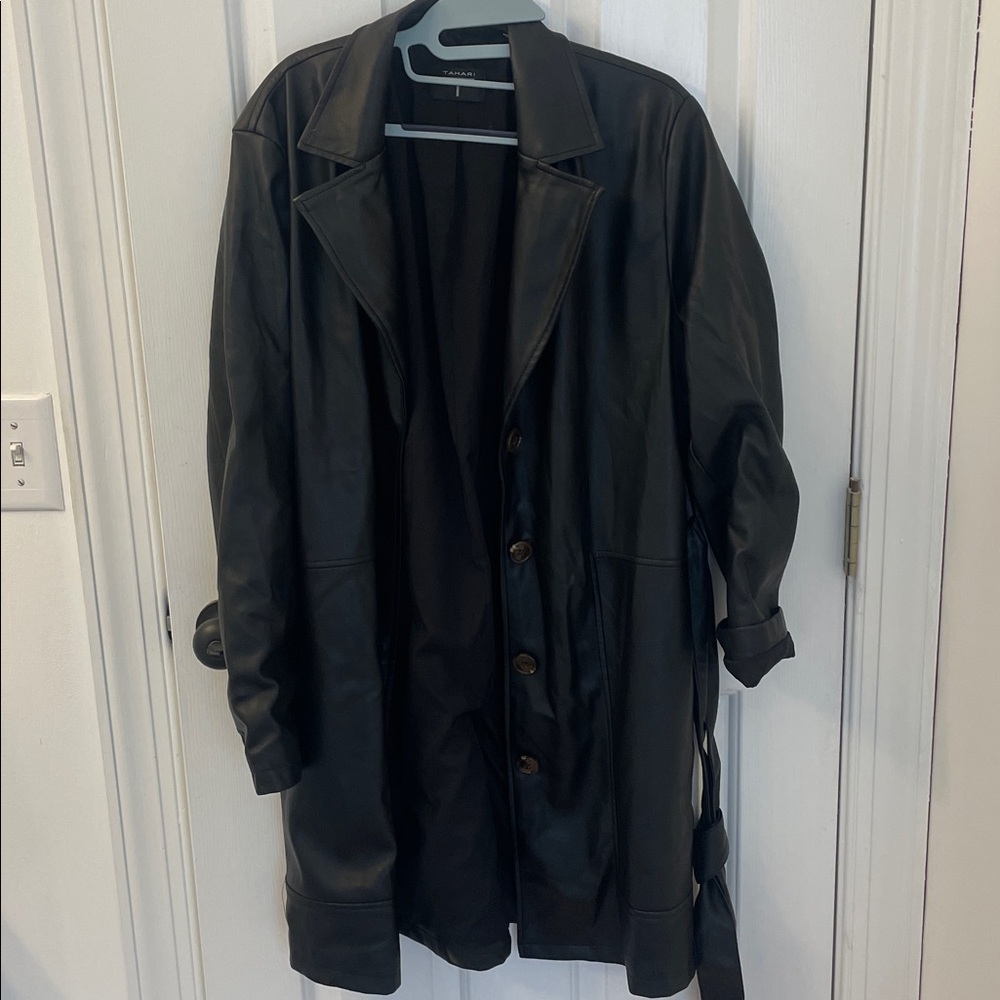 Tahari Black Faux Leather Coat
